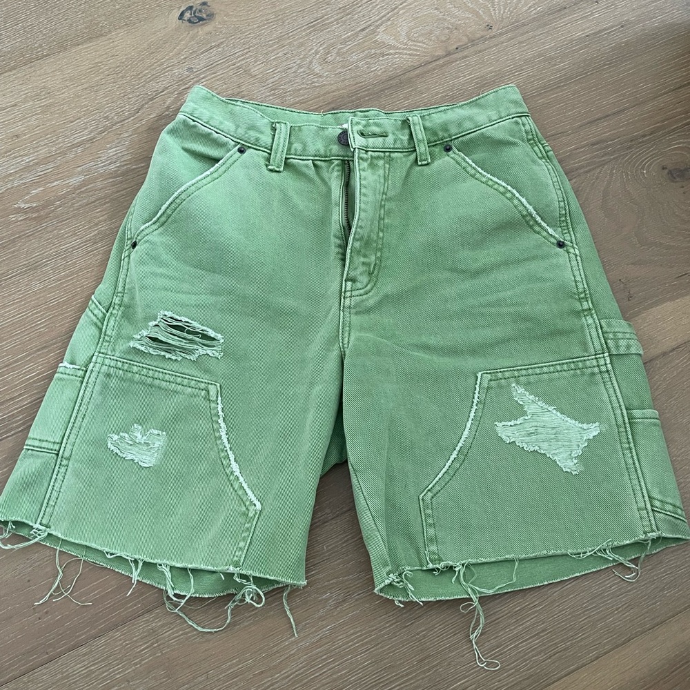 BDG Mint Green Denim Shorts with Utility Details